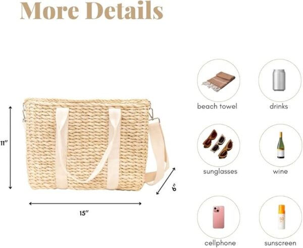 51G0UBmKcZL._AC_SX679_ Insulated Beach Cooler Bag, Leak Proof, Premium Quality Corn Husk, Beach Bag, Pool Bag, Tote Bag, Straw, Rattan, Gifts for Women, Picnic Basket, Wedding Gifts, Lunch