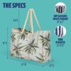 SUN NINJA XL Canvas Beach Tote Bag - Water-Resistant with Pockets - Large Pool Summer Tote, Cute Travel Beach Bag