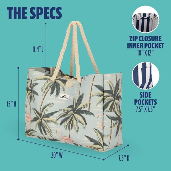 SUN NINJA XL Canvas Beach Tote Bag - Water-Resistant with Pockets - Large Pool Summer Tote, Cute Travel Beach Bag