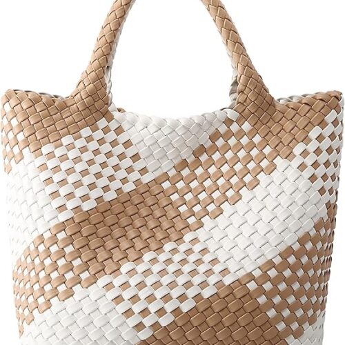 Woven Bag for Women, Vegan Leather Tote Bag Large Summer Beach Travel Handbag and Purse Retro Handmade Shoulder Bag