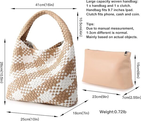 Woven Bag for Women, Vegan Leather Tote Bag Large Summer Beach Travel Handbag and Purse Retro Handmade Shoulder Bag