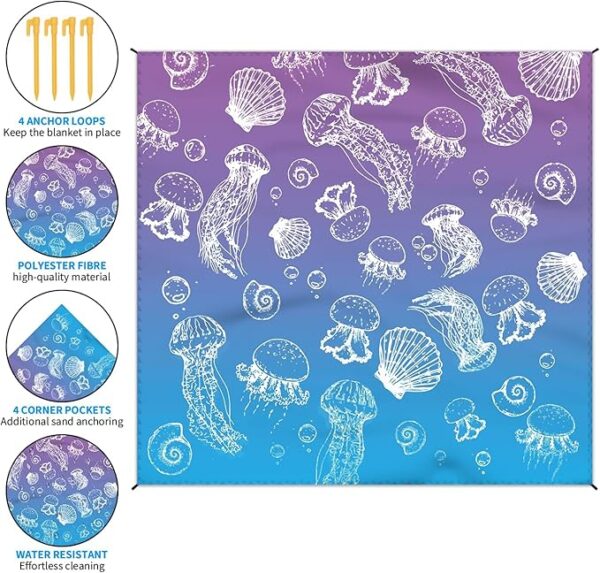 Beach Blanket Waterproof Sandproof Large Beach Mat 79" X 83" for 2-4 Adults Sand Free Mat Quick Drying,Durable with 4 Stakes & 4 Corner Pockets for Beach Travel Camping Hiking.(Purple)