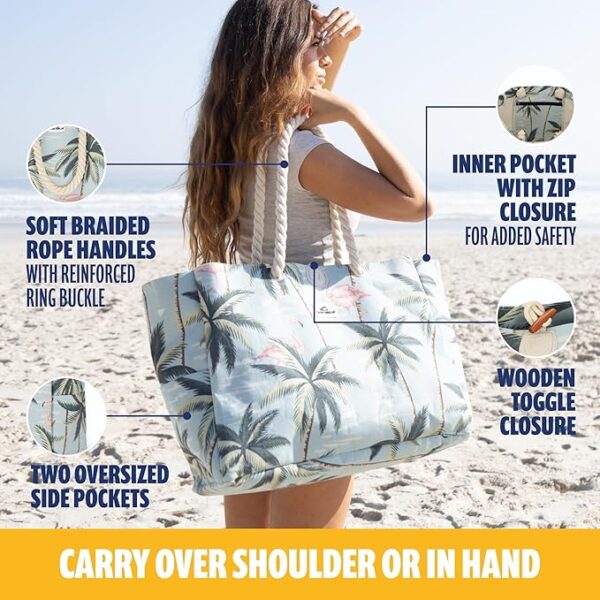 SUN NINJA XL Canvas Beach Tote Bag - Water-Resistant with Pockets - Large Pool Summer Tote, Cute Travel Beach Bag