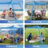 Beach Canopy Beach Tent UPF50+ 11x11 FT Easy to Setup Extra Windproof Rope Sun Shelter Beach Shade Canopy with 4 Stability Poles Outdoor Shade for Beach Camping Family